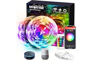 DAYBETTER 50ft Led Strip Lights with Tuya WiFi App Control for Bedroom Home Decoration Work with Alexa and Google Assistant(2