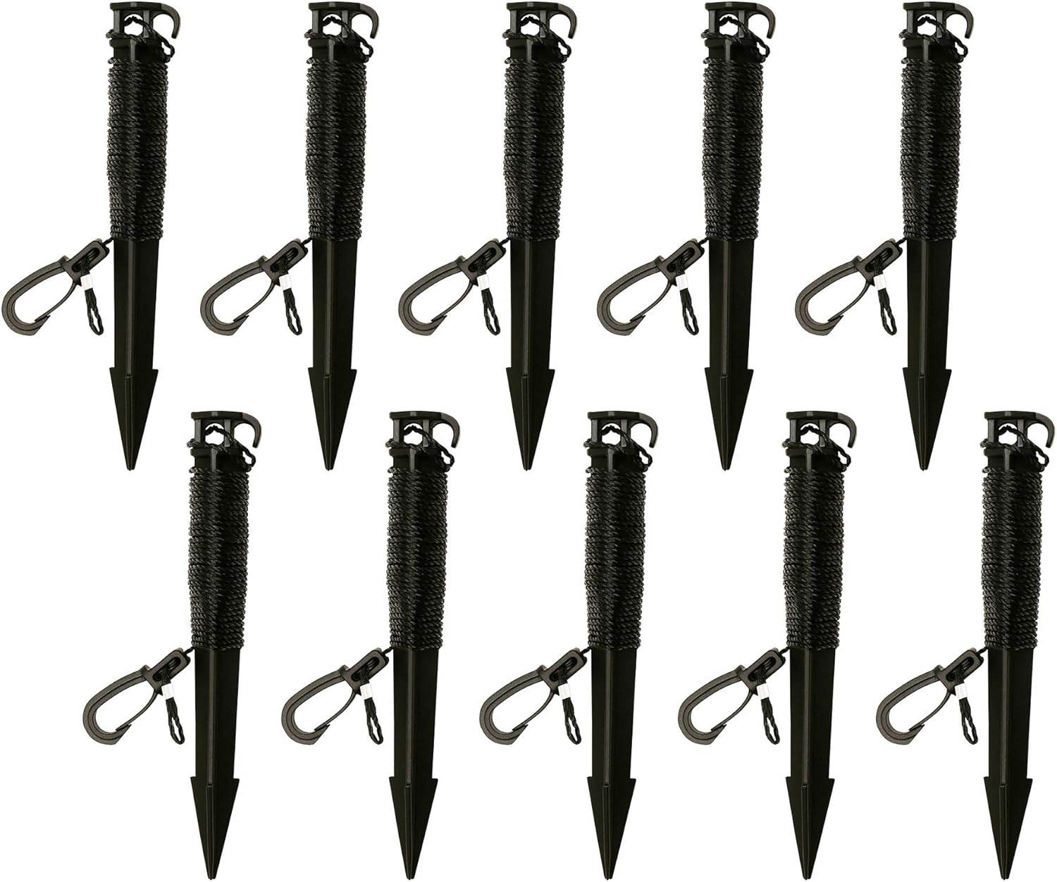 Decorative Garden Stakes - New Traditions Simplify Your Holiday 8 inch Heavy Duty Inflatable Stakes Yard Stakes with Matching 8 Foot Built-in Rope (Black, Set of 10)