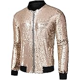 Lars Amadeus Men's Varsity Jacket Halloween Party Disco Shiny Sparkly Glitter Bomber Sequins Jacket
