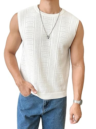 Verdusa Men's Sleeveless Round Neck Knit Tank Top Casual Sweater