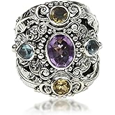 NOVICA Artisan Handmade .925 Sterling Silver Amethyst and Blue Topaz Balinese Cocktail Ring from Indonesia, 'Butterfly Queen'