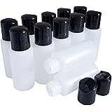 Kelkaa 1oz HDPE Durable Plastic Travel Size Bottles with Black Press Disc Top Cap Natural Clear Containers for Any Liquid Pro