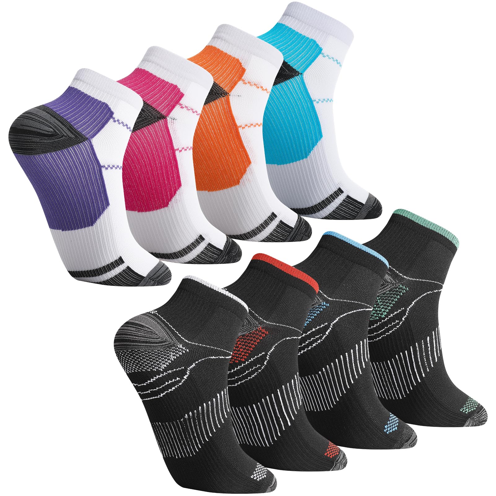 Meng Jiaran 8 Pairs Compression Socks for Men Women, Plantar Fasciitis Socks Ankle Compression Socsk for Ankle Support Pain Relief, Flying, Running