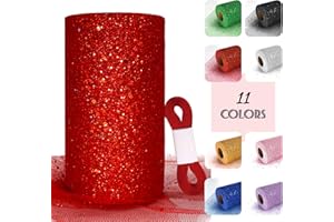 LUCEINVITA Red Glitter Tulle Fabric, 6 Inch by 50 Yards (150ft) Sequin Tulle Roll for Christmas Decorations Tutu Gift Wrapping Wedding DIY Crafts Party Backdrop