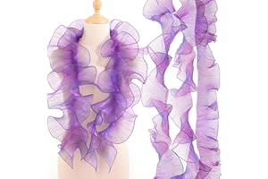 Ganeen 16 Yard Ruffle Pleated Iridescent Ribbon, Blue Purple Jellyfish Organza Ruffle Trim, Retro Tulle Lace Fabric for Jellyfish Costume Sewing Craft Dress Hat Lantern Cake Christmas Tree Decor