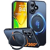 TORRAS 360 Rotatable Magnetic Ring for iPhone 16 Plus Case, Fit for MagSafe with Stand Ring Holder, 16FT Military Grade Shockproof Translucent Back Case for iPhone 16 Plus Phone Case Ostand, Black