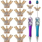 Heogacinlia 10 PCS Gold Crown Beads for Pens Bling Rhinestone Crown Decorative Accessories Fashion Fancy Focal Beads for DIY Beadable Keychain Jewelry Making racelet Necklace Crafts Charms