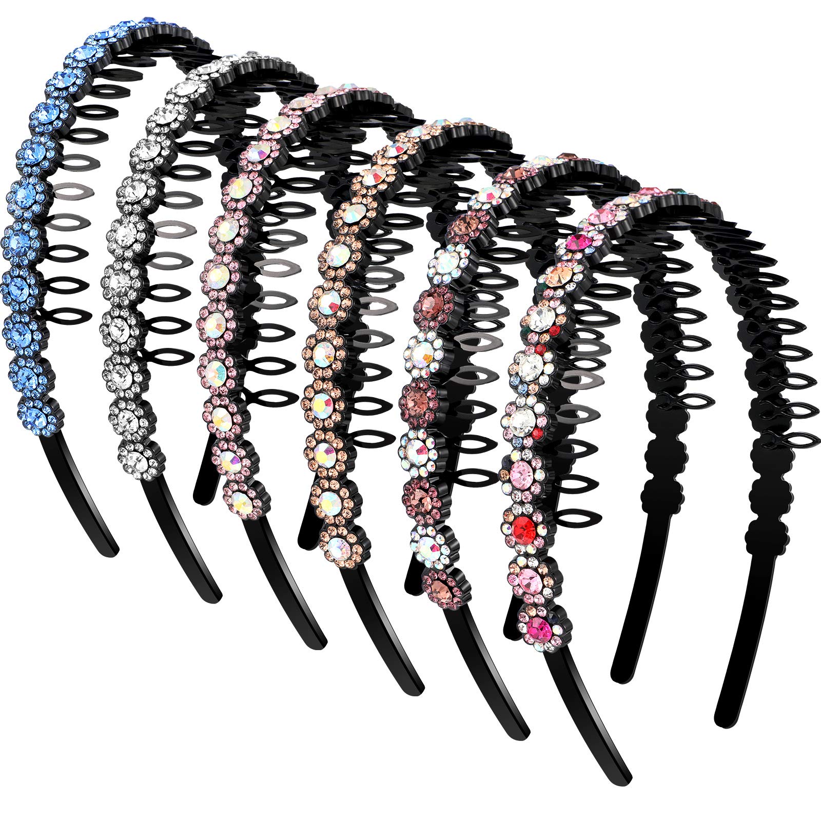 Photo 1 of Hoteam 6 Pcs Headband with Teeth for Women, non Slip Beaded Hair Band for Women and Girls Crystal Headbands Hair Accessories(Chic Flower Style)