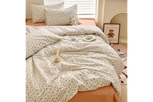 LIFETB Boho Floral Duvet Cover Queen Aesthetic Floral Comforter Cover Cotton Pink Floral Bedding Set Vintage Botanical French Style Duvet Cover Cute Flower Bedding Cover Cottagecore Comforter Cover Queen