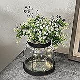 Farmhouse Lantern Vase Vintage Glass Flower Vases with Plants Babysbreath Lights Rustic Floral Arrangement Centerpieces Home Decor Hostess Housewarming Gift（Black）
