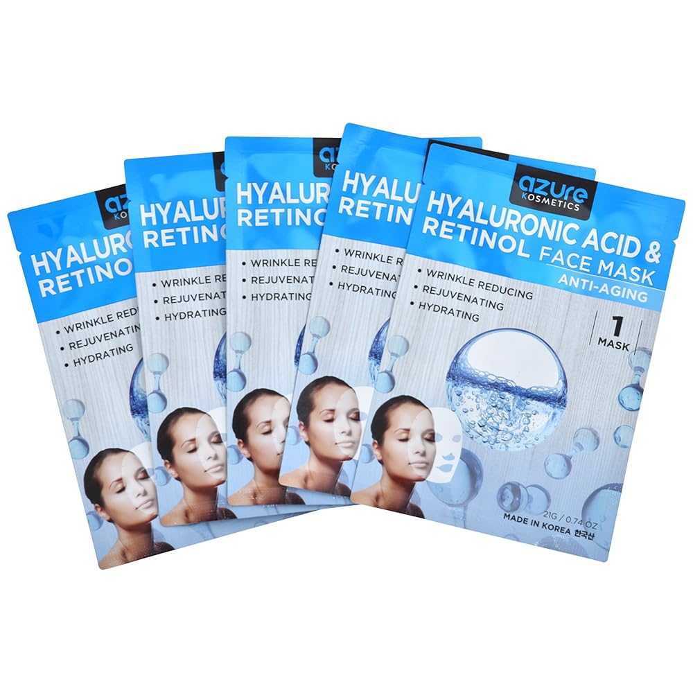 Hyaluronic Acid and Retinol AntiAging Face Mask by Azure 5 Pack aooty