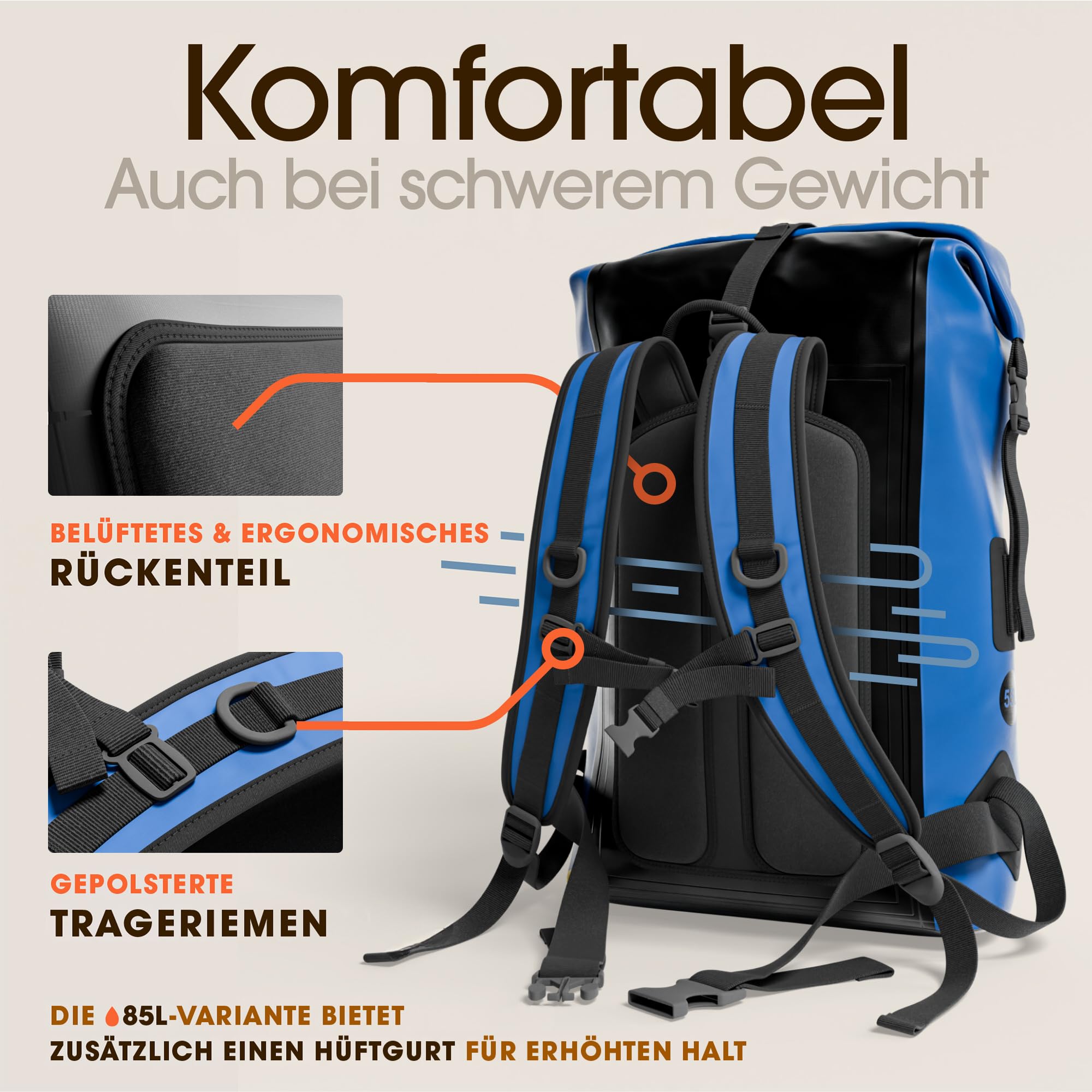Wasserdichter Rucksack 55L - Rolltop Dry Bag - Kajak Angeln - Damen Herren 8