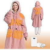 Bedsure Cordless Heated Wearable Blanket Hoodie - Faux Cashmere Electric Blanket with 20000mAh Battery Pack, Portable USB Heated Throw, Winter Gifts for Women, 4 Heat Levels & 4 Timers, 22"x43", Pink