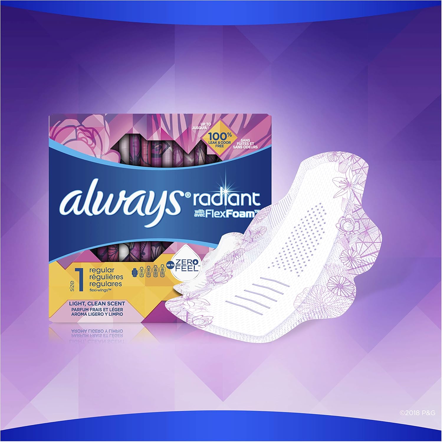 Always Radiant Feminine Pads for Women, Size 1, 90 Count, Regular Absorbency, Light Clean Scent (30 Count, Pack of 3 - 90 Count Total): Health & Personal Care