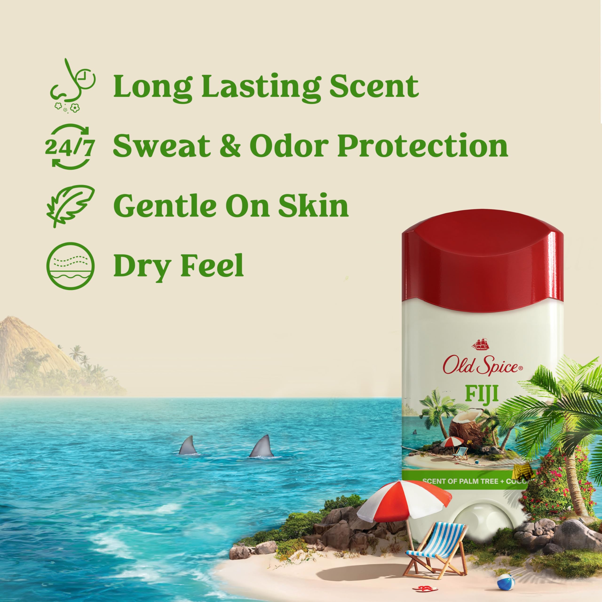 Old Spice Antiperspirant Deodorant for Men, 24/7 Sweat and Odor Protection, Advanced Skin Conditioners, Fiji with Palm Tree Scent, Invisible Solid, 2.6 oz (Pack of 2)