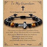 Alissl Stocking Stuffers Christmas Gift, Baseball/Basketball/Football/Soccer Cross Bracelet for Boys Tiger Eye Beads Sports Birthday Christmas Gifts for Boy Son Grandson Players Team Fan