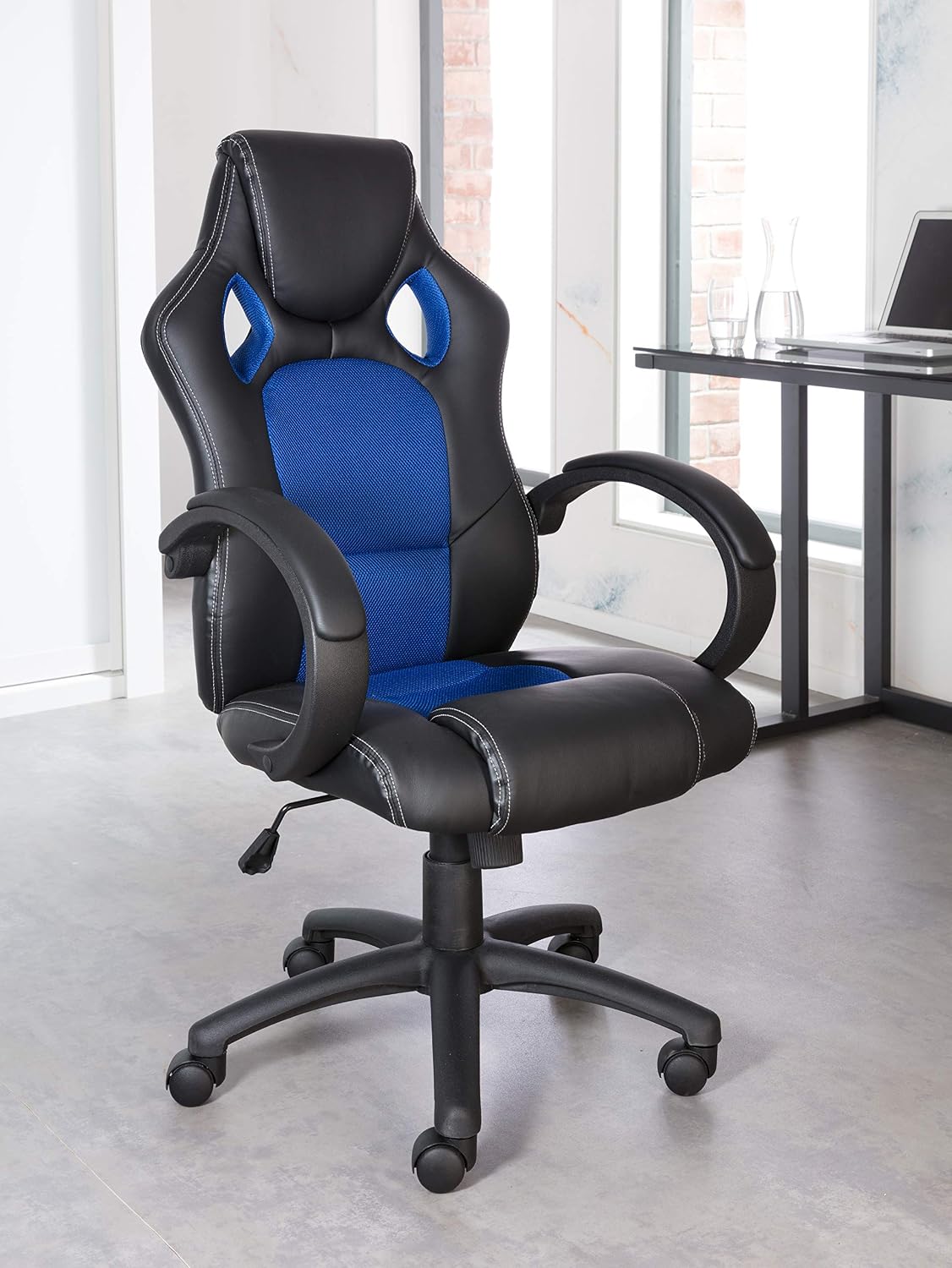 Alphason,AOC5006BLU,Daytona Faux Leather Racing Chair - Blue fabric insert,Blue fabric insert, 1000x565x610mm - Image 5