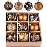 Valery Madelyn Christmas Ornaments Set, 9ct 2.76 Inches Brown Copper Gold Shatterproof Christmas Tree Decorations, Woodland Bronze Hanging Ball Bulk for Xmas Holiday Party Decor
