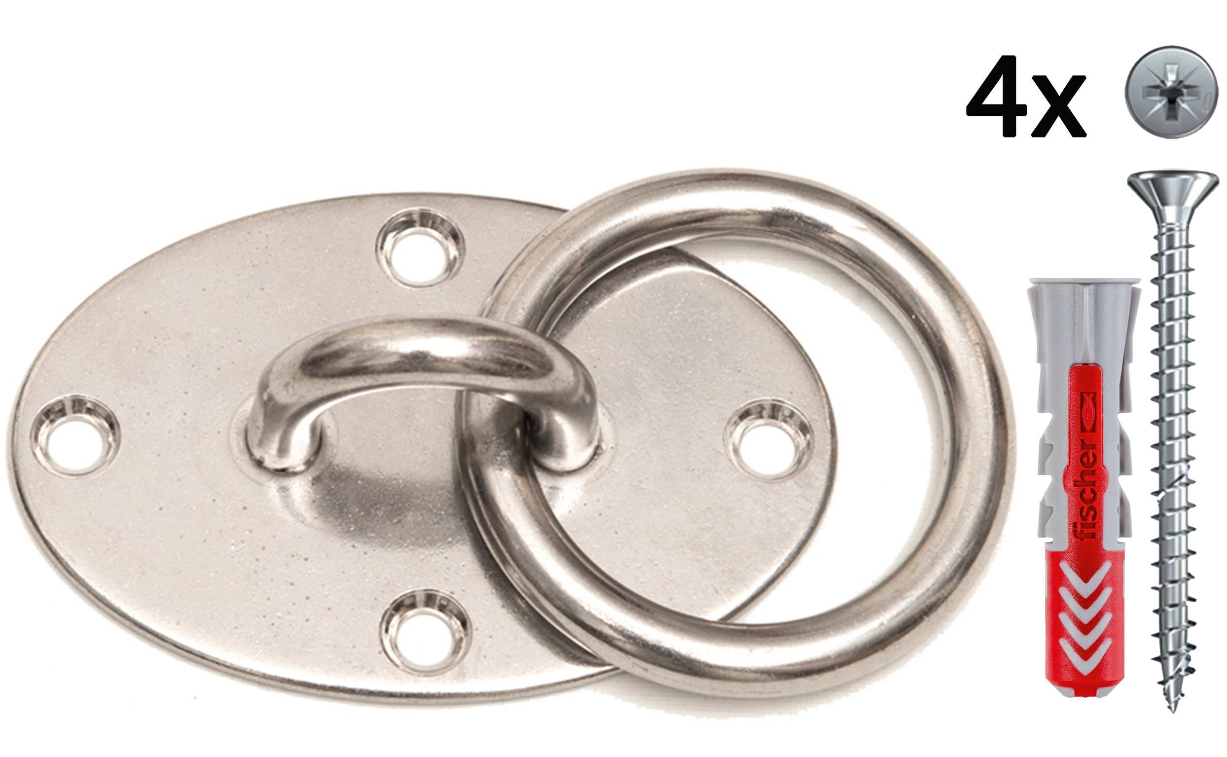 eaglefit GmbH Unisex's Bracket eaglefit Stainless Steel Wall and Ceiling Mount for Sling Trainer or Punching Bag (Oval with Fischer Screws and dowels), no Colour, standard