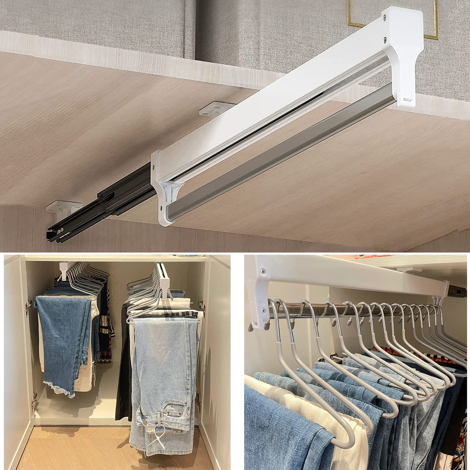 Photo 1 of MAFAGE Pull Out Closet Valet Rod, Adjustable Sliding Heavy Duty Steel Top Mounted Clothes Storage Hanger Rail for Closet Wardrobe (497mm/19.6inch)