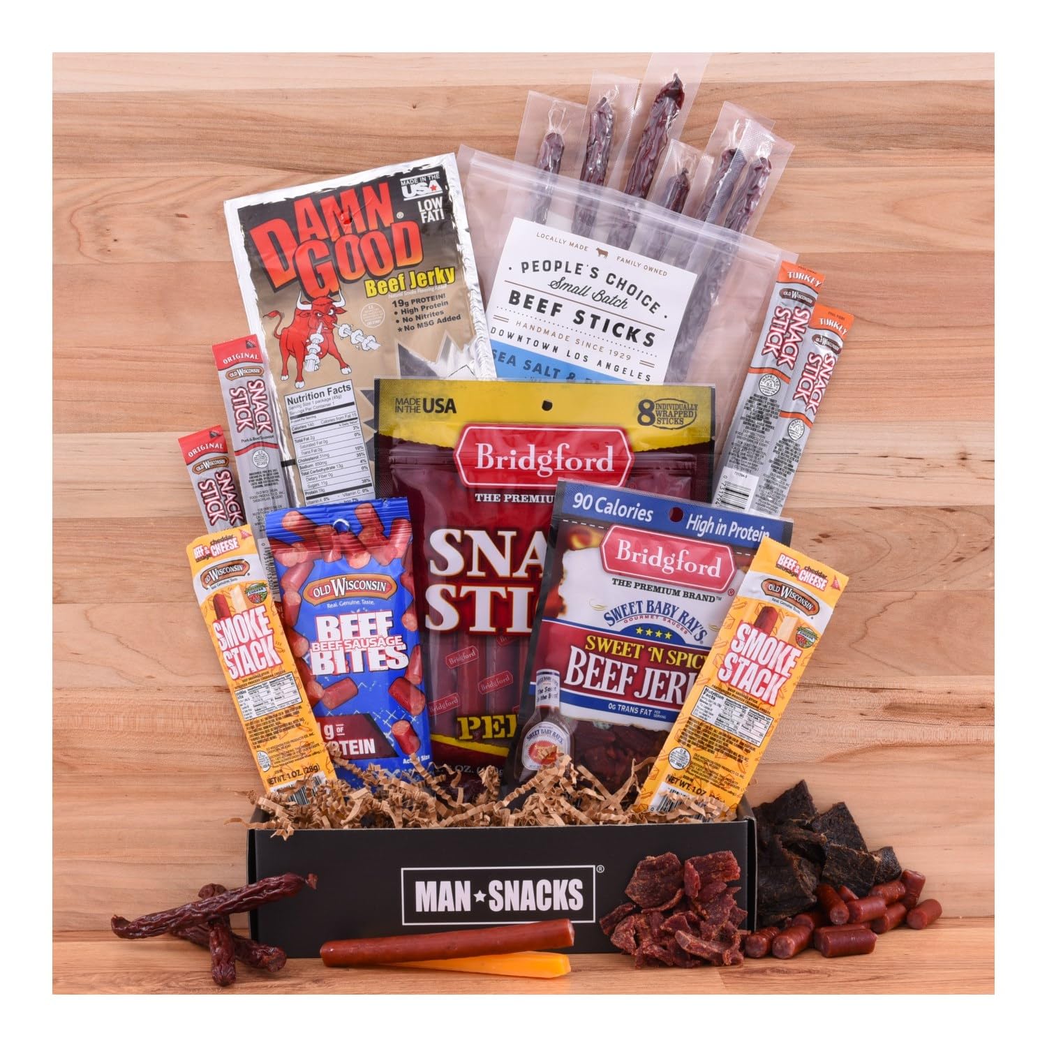 ManSnacks Jerky Gift Basket for Men 26 pc Large Variety of Beef