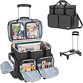 CURMIO Rolling Scrapbook Tote on Wheels, Scrapbook Storage Bag with Detachable Trolley and Bottom Wooden Board, Rolling Craft Bag for Scrapbooking Supplies, Black