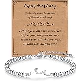 Fnirgexa Wave Beaded Bracelet for Women, Stainless Steel Wave Bracelet for Mother, Best Birthday Gift for Mum Encouragement Gifts for Women