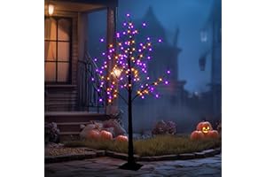 TW SHINE 6FT Halloween Lighted Black Birch Tree, 144 LED Purple and Orange Lights Artificial Spooky Tree with Timer, Waterproof Halloween Decoration for Indoor Outdoor Home Party Decor