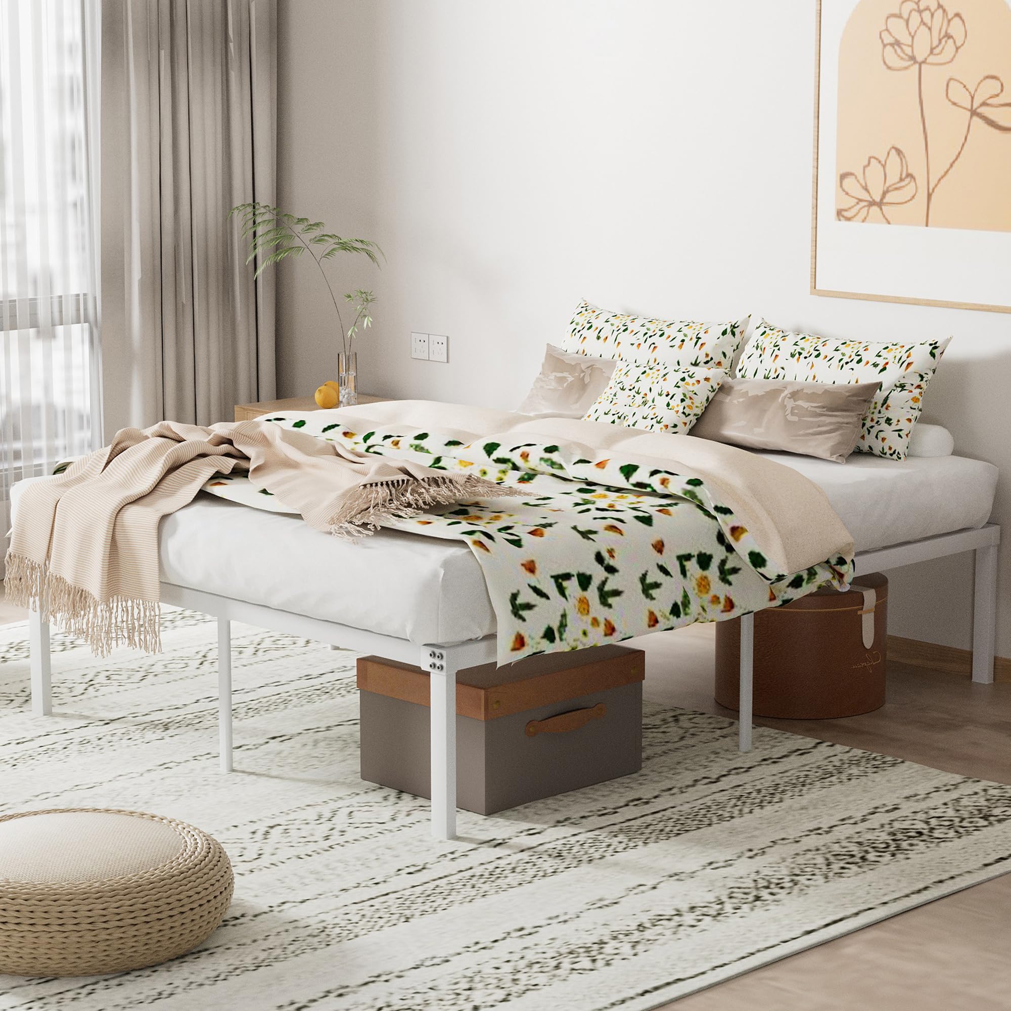 VECELO ベッド ベッドフレーム セミダブル 単品 ローベッド 頑丈 静音 フレームのみ ベッド下収納 通気性 スチール 組み立て簡単 工具付き 滑り止め付き カビ防止 寝具 ホワイト商品画像