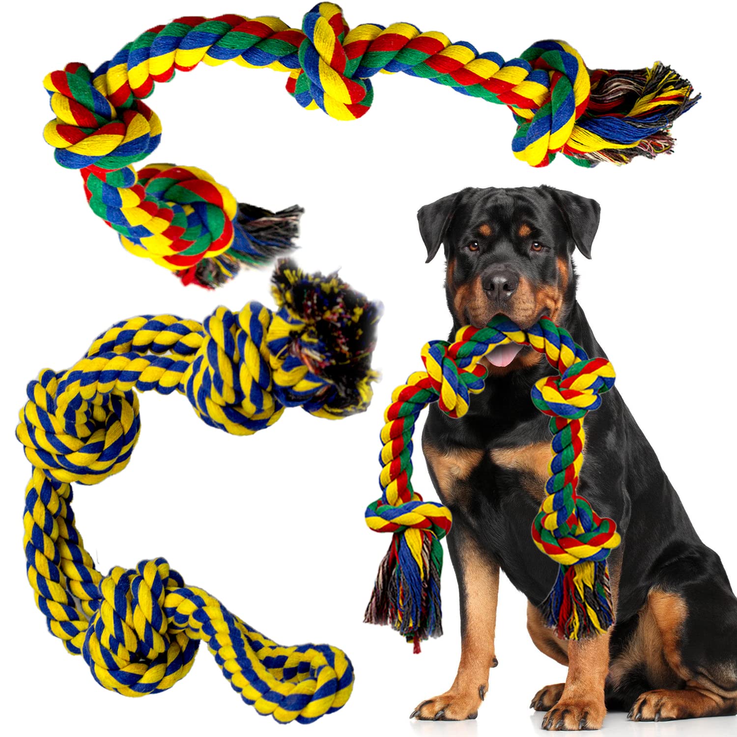 Decyam Dog Rope Toys for Large and Medium Breeds - 2 Pack of Heavy Duty XL Indestructible Dog chew Toys, 100% Cotton Tough Rope Chew Toy