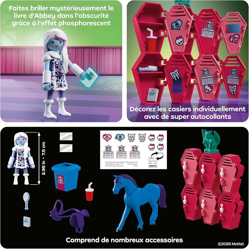 | Monster High™ | Abbey aux casiers | Scène de Couloir Scolaire avec Abbey Bominable, Nightmare, Livre Phosphorescent et casiers | pour Les Fans à partir de 5 Ans | 72146 — photo 4 sur 5