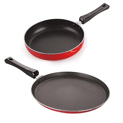 Nirlon Non-Stick Aluminium Cookware Set, 2-Pieces, Red (2.6mm_FT10_FP10_12)