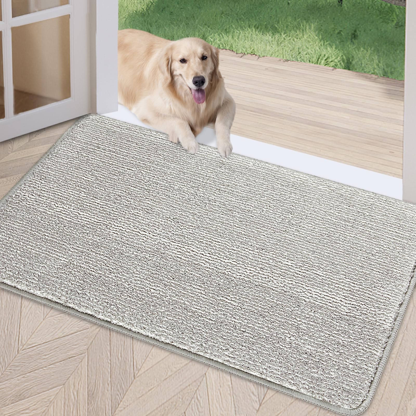 Photo 1 of REFETONE Indoor Doormat, Front Door Mat 24"x36" Absorbent Rubber Backing Non Slip Back Door Mats, Washable Low-Profile Inside Floor Mat Door Rugs for Entryway, Resist Dirt Mud Mat for Dogs, Grey