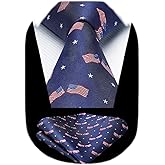 HISDERN Ties for Men Classic Animal Tie and Pocket Square Set Jacquard Woven Silk Neckties Handkerchief Wedding Party