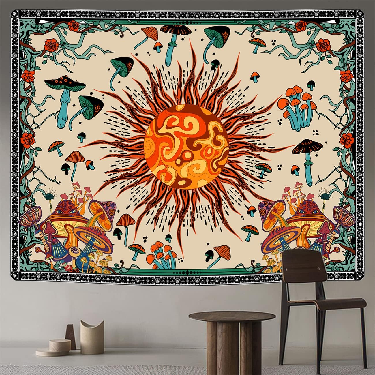 Tapestries - MAMHSABC Burning Sun Tapestry Mushroom Tapestry Flower Vines Tapestries Mystic Tapestry Hippie Tapestry for Home Decor Bedroom Living Room Dorm Decor
