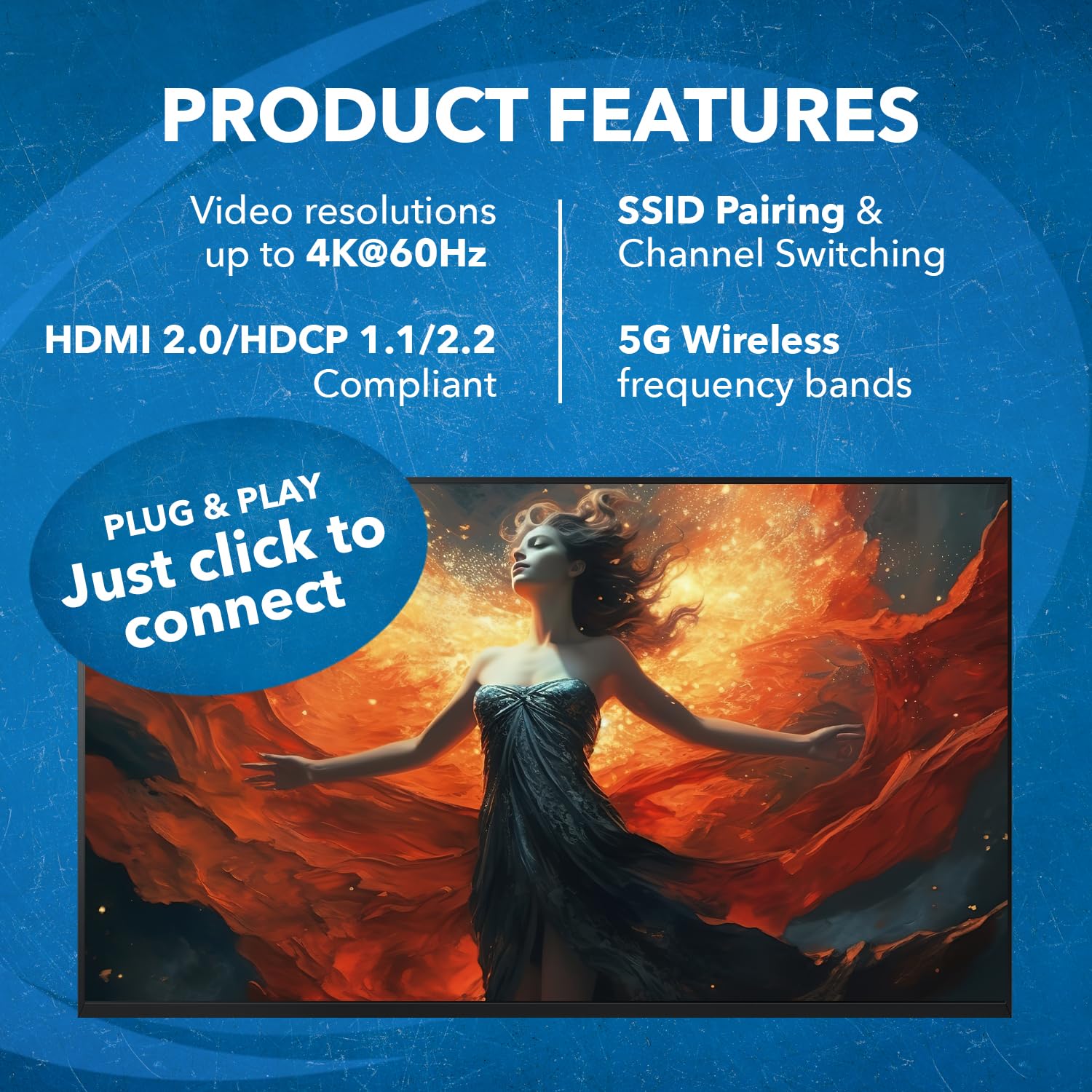 OREI Wireless HDMI Extender Transmitter & Receiver Dongle UtraHD 5.1-5.2 Ghz Up to 4K @ 60Hz - Upto 60 Feet - Perfect for Streaming from Laptop, PC, Cable, Netflix, YouTube, PS4 to HDTV/Projector