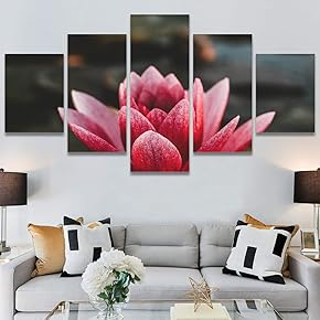 SIGNWIN 5 Panel Canvas Wall Art Pink Fields...