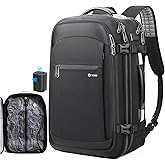 POSO Vacuum Backpack Travel, 60L Expandable Vacuum Seal Backpack with Pump, fit 17'' Laptop Backpack, TSA Lock Carry-On Airback Travel Backpack with Detachable Compression Airbag- Black