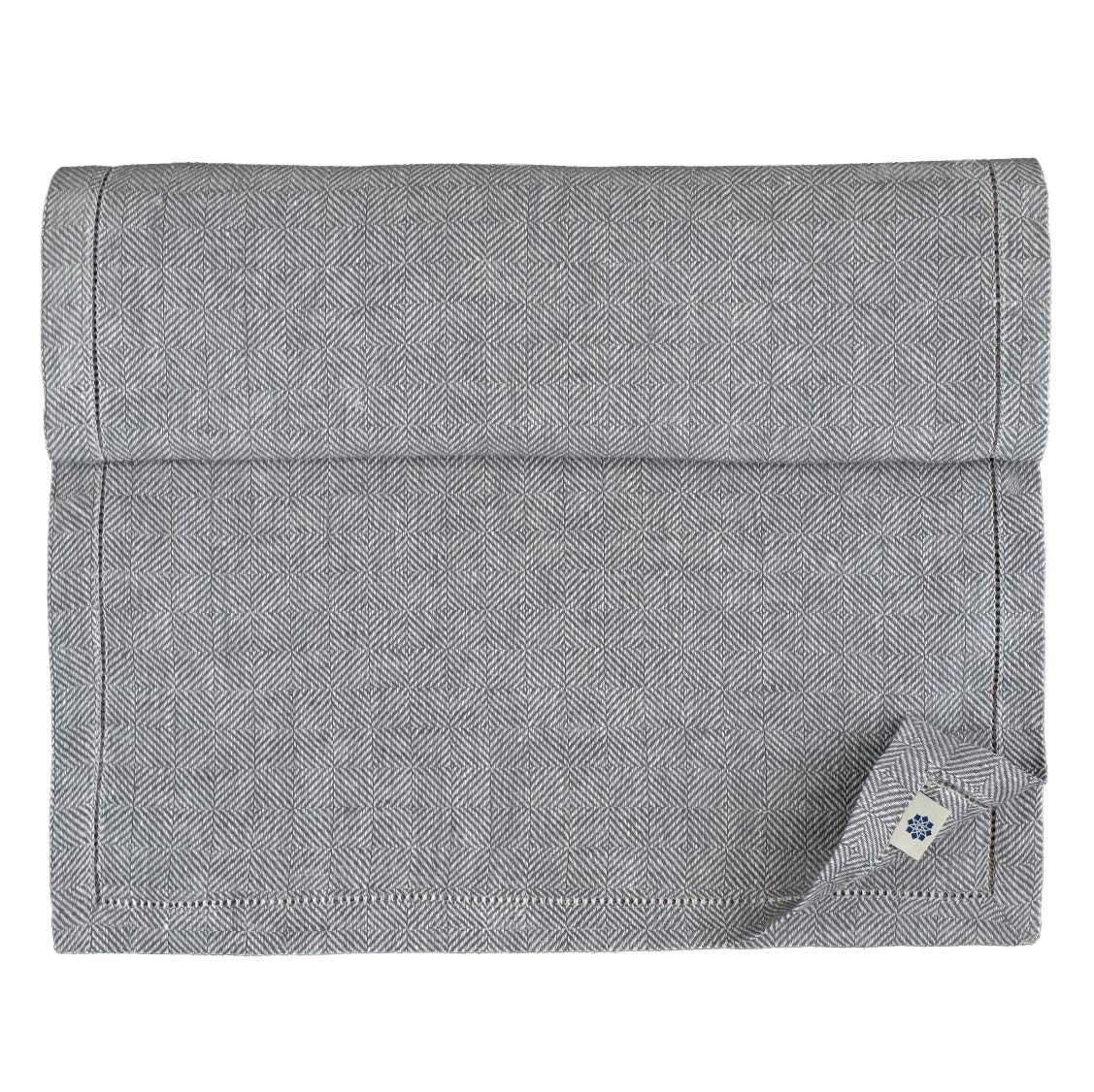 Linen & Cotton Hemstitched Table Runner SCANDI, 100% Linen - 44 x 130cm (17.6'' x 52''), Grey/ Silver