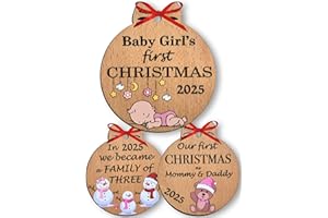 Heart's Sign Babys First Christmas Ornament 2025 Girl | Baby Girl 1st Christmas 2025 | Our First Xmas as Family of Three Orna