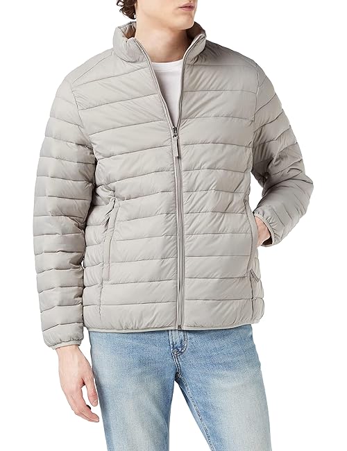 Amazon Essentials Men's Packable Lightweight Water-Resistant Puffer Jacket (Available in Big & Tall), Light Grey, Medium