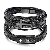 Men's Leather Faith Cross Bracelet, Multi-Layer Braided Leather Bracelets, Jesus Catholic Christian Religious Jewelry Gift for Dad,Friends,Brother