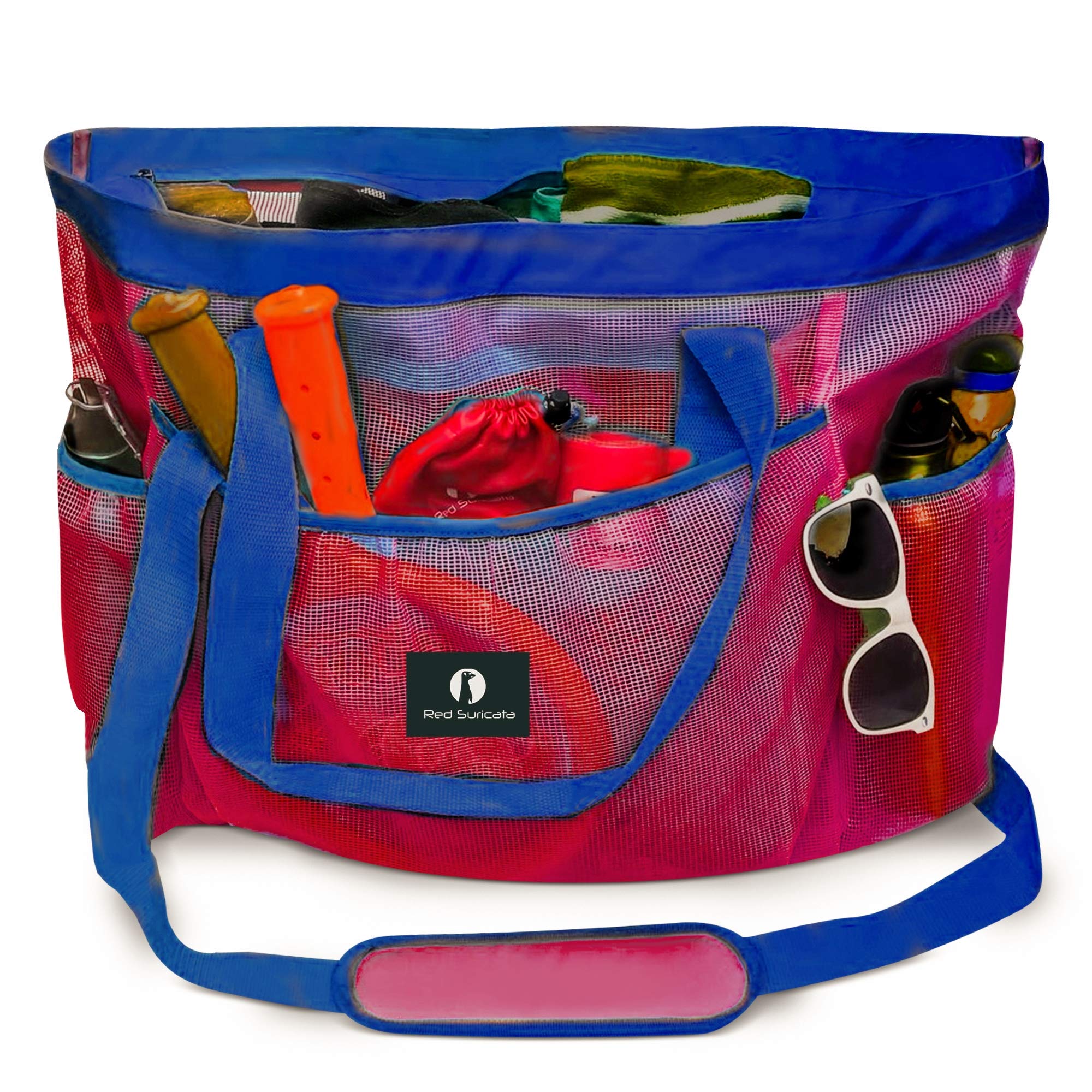 Red Suricata Large Mesh Beach Bag - Beach Bags & Totes (Red/Blue)