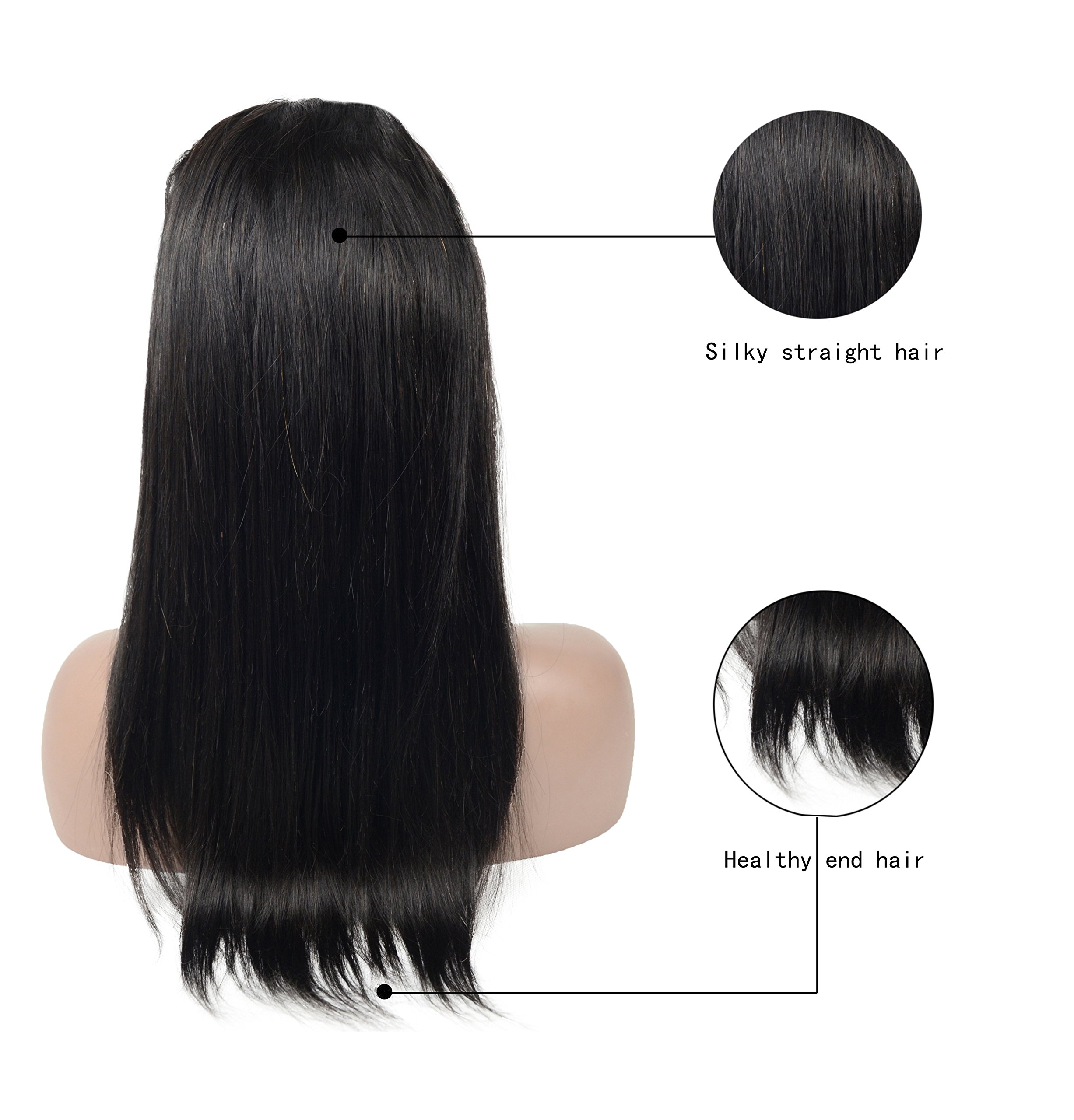 Pre Plucked 360 Lace Front Wigs Human Hair Straight, Veer Brazilian Virgin Human Hair With Baby Hair for Women Natural Black Color(#1B) 16inch