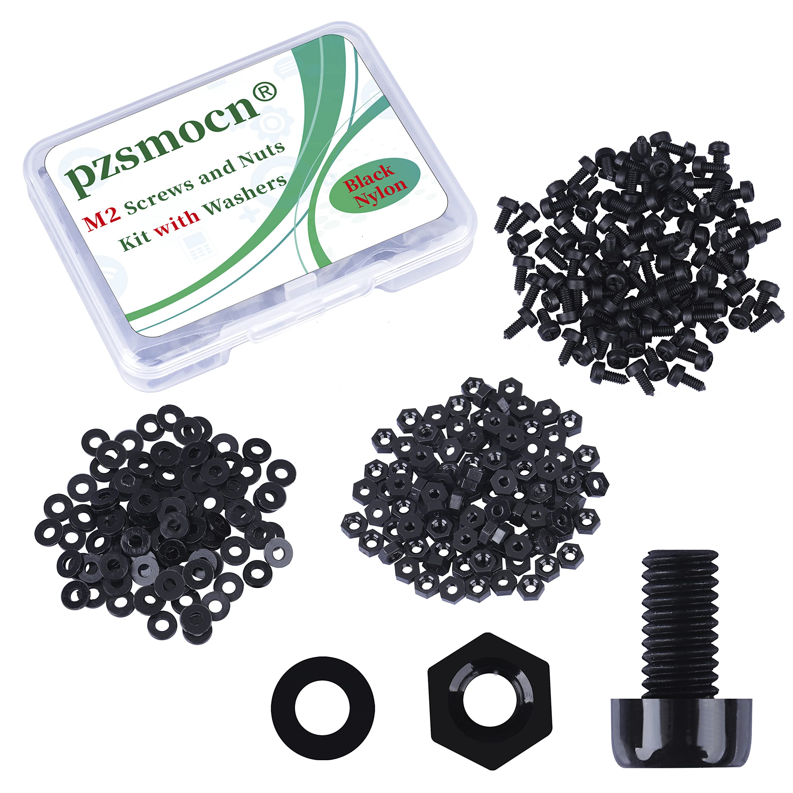 Pzsmocn 300 Pieces/100 Sets M2*4 mm Plastic Black