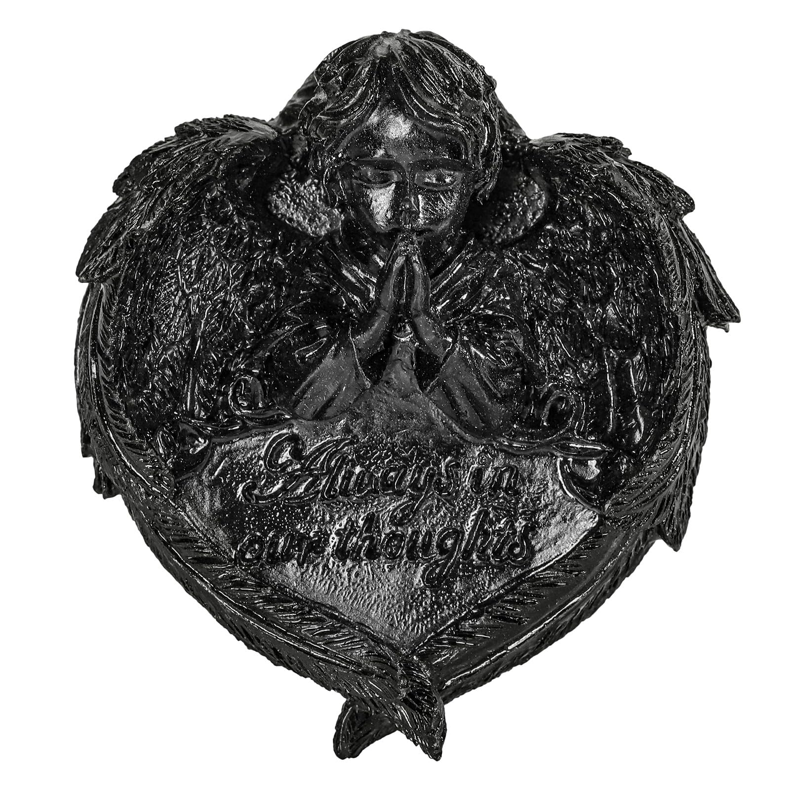 KYEYGWO Obsidian Heart Stone Angel Figurine Decor Reiki Healing Crystal Stone Guardian Angel Statue Resin Love Peace Ornament, 7.5cm Length