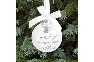 JJBOOM Christmas Memorial Feather Ball Angel Ornament I Have an Angel in Heaven I Call Her Mom Family Memorial Loss of Loved One Hanging Pendant Xmas Tree Décor