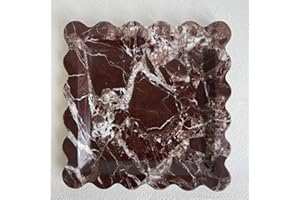 SAIDKOCC Vintage Natural Marble Tray Small Ornaments Scalloped Tray Handmade Storage Dish for Counter, Vanity, Dresser, Nightstand and Desk (Rosa Levanto)