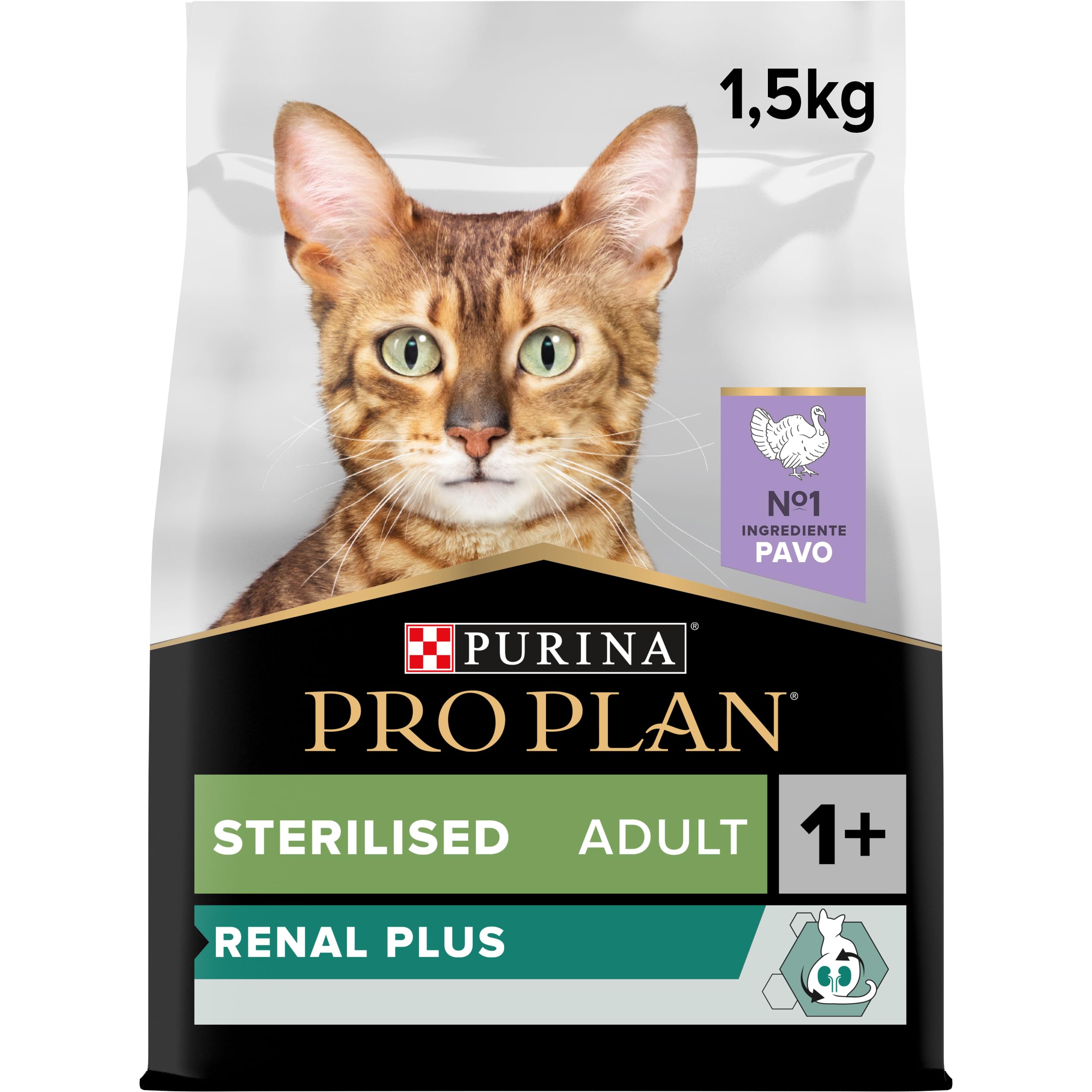 PURINA PRO PLAN | Renal Plus | Cat | Complete Dry Food for Sterilized Adult Cats | Helps Maintain Healthy Kidney Function and Urinary System | Turkey | Bag | Pack of 6 x 1.5 kg
