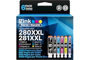 E-Z Ink Compatible Ink Cartridge Replacement for Canon PGI-280XXL CLI-281XXL PGI 280 XXL CLI 281 XXL to use with PIXMA TS8320 TS8220 TS8120 (PGBK, Black, Photo Blue, Cyan, Magenta, Yellow) 6 Pack